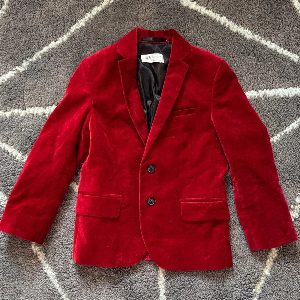 H&M Red Velvet Jacket Blazer Kids 5/6